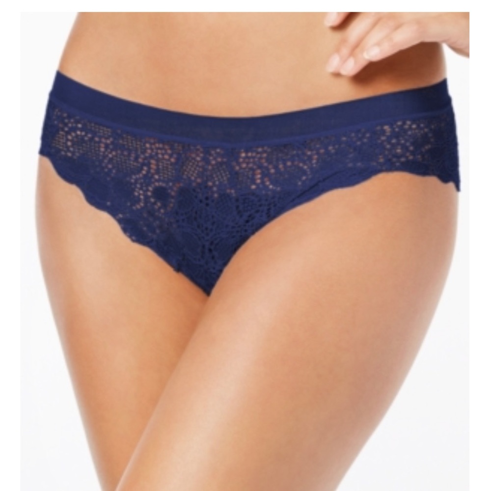 Dkny Superior Lace Mesh-Waist Bikini DK4944 Navy NWT